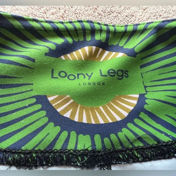 Loony legs sz L “Ethno Pop” blue green funky wild print fun Print Leggings EUC - Picture 5 of 8